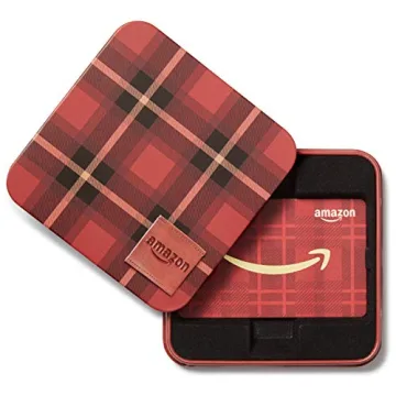 Amazon Gift Card in Tartan Plaid Tin for Holidays