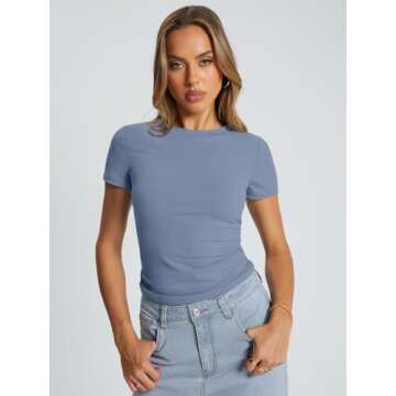 Trendy Queen Womens Basic T Shirts Summer Tops 2025 Crop Short Sleeve Y2k Tee Cute Gym Fashion Worko...