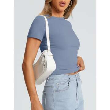 Trendy Queen Womens Basic T Shirts Summer Tops 2025 Crop Short Sleeve Y2k Tee Cute Gym Fashion Workout Clothes LightBlue M