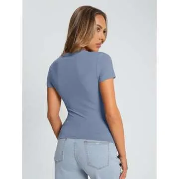 Trendy Queen Womens Basic T Shirts Summer Tops 2025 Crop Short Sleeve Y2k Tee Cute Gym Fashion Workout Clothes LightBlue M