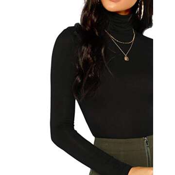 Floerns Women's Long Sleeve Slim Fit Turtleneck Basic T-Shirts A Black M