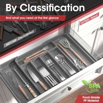 AUJEN Silverware Organizer - Expandable Kitchen Drawer Organizer, Adjustable Utensil Organizer, Cutl...