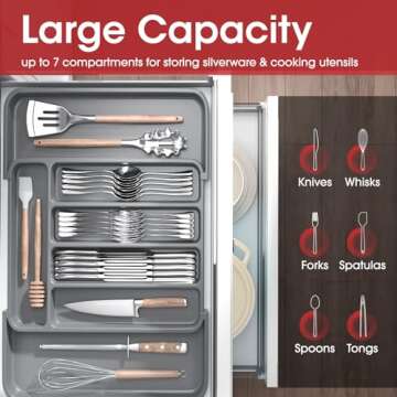 AUJEN Silverware Organizer - Expandable Kitchen Drawer Organizer, Adjustable Utensil Organizer, Cutlery Drawer Organizer for Forks, Knives, Multipurpose Kitchen Organizers and Storage Solution, Grey