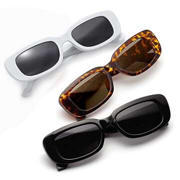 Tskestvy 3 Pack Women’s Rectangle Sunglasses Retro Trendy Square Vintage Glasses Pack 90s Y2K Aest...