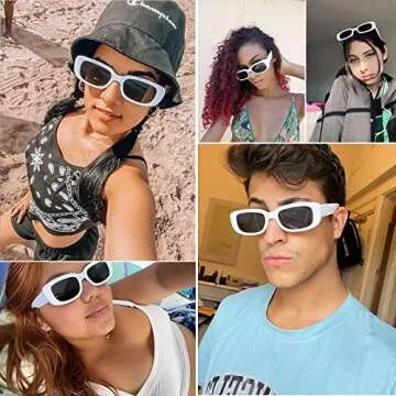 Tskestvy 3 Pack Women’s Rectangle Sunglasses Retro Trendy Square Vintage Glasses Pack 90s Y2K Aesthetic Accessories (A)