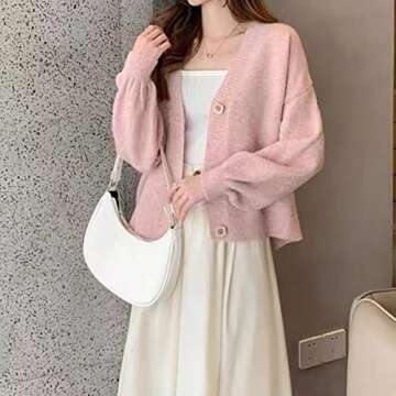 Hyipels Women's Long Sleeve Cardigan Sweater,Cute Y2K Top Knit Colorful Patterned V Neck Button Outwear S~XL