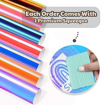 TECKWRAP Opal Chrome Holographic Adhesive Vinyl Bundle 12" x 60"/Rolls for DIY Craft, Arts (Opal White,Green Malachite,Peacock Blue,Beige Orange, Hyacinth Blue,Yellow Pink,Hot Pink)