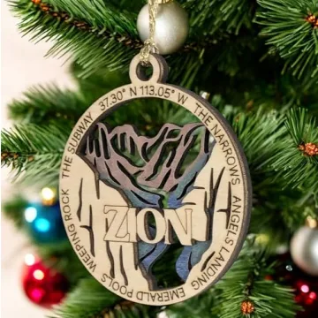 Zion National Park Natural Wood Ornament - 3" Laser Cut, Handmade USA