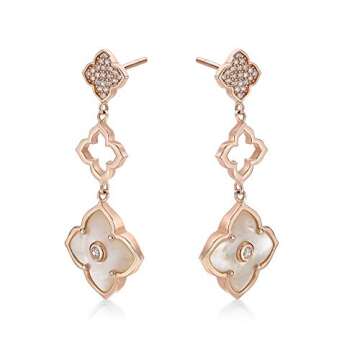 Mother of Pearl and Cubic Zirconia Three Flower Drop Dangle Earrings for Women I Rose Gold Plated 92...
