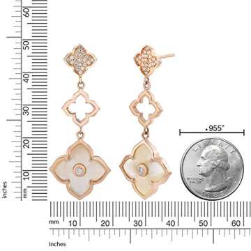 Mother of Pearl and Cubic Zirconia Three Flower Drop Dangle Earrings for Women I Rose Gold Plated 925 Sterling Silver Earrings for Her I Push Back by Lavari Jewelers