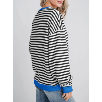 Fisoew Women's Striped Oversized Sweatshirt Stylish Casual Top