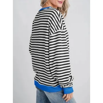Fisoew Women's Striped Oversized Sweatshirt Stylish Casual Top
