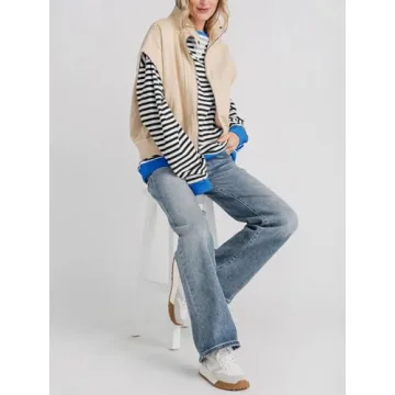 Fisoew Women's Striped Oversized Sweatshirt Stylish Casual Top