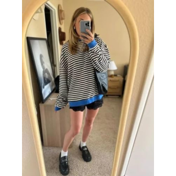 Fisoew Women's Striped Oversized Sweatshirt Stylish Casual Top