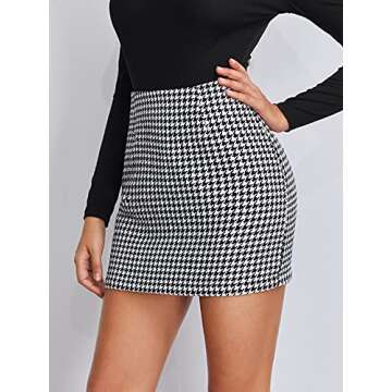 Floerns Women's Plaid High Waist Bodycon Mini Skirt Black Houndstooth XL