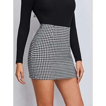 Floerns Women's High Waist Bodycon Mini Skirt Black Houndstooth