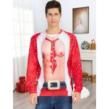 RAISEVERN Mens Ugly Christmas Sweater Funny Muscle Design Fake 2 Pieces Pullover Sweatshirt Red 1 20...
