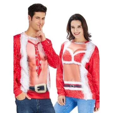 RAISEVERN Mens Ugly Christmas Sweater Funny Muscle Design Fake 2 Pieces Pullover Sweatshirt Red 1 2017 Style No.3(fake 2 Pieces) Large