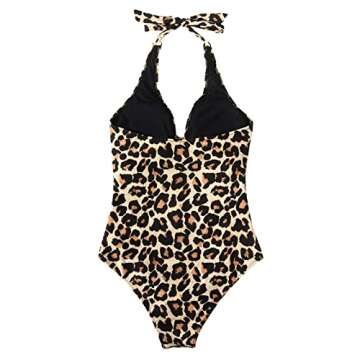 SUUKSESS Women Sexy Tummy Control One Piece Swimsuits Halter Push Up Monokini Bathing Suits (Leopard, M)