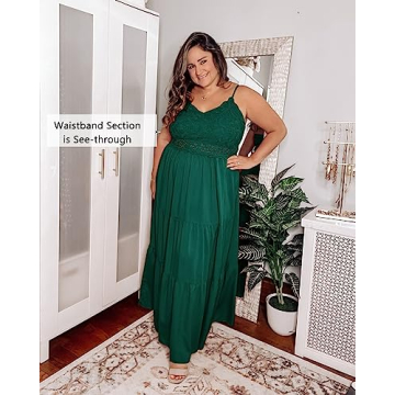 Dokuritu Cocktail Dress Green Dresses for Women Beach Crochet Lace Maxi Dress Summer Spaghetti Strap Long Dress Vacation Outfits 2024(DarkGreen,L)