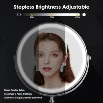 Lighted Makeup Mirror with Rechargeable Magnification