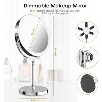 Lighted Makeup Mirror with Rechargeable Magnification