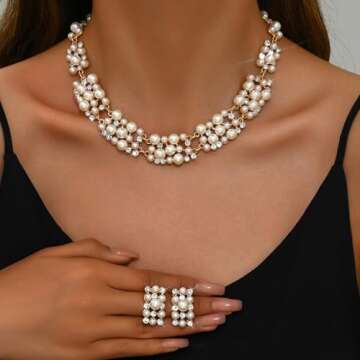 LadayPoa Gold Plated Pearl Jewelry Set for Women