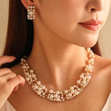 LadayPoa Gold Plated Pearl Jewelry Set for Women