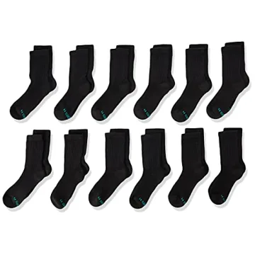 Hanes Boys Double Tough Cushioned Crew Socks, 12-Pack, Size 4.5-8.5, Black