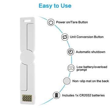 Compact Folding Digital Kitchen Scale, Highly Accurate Portable Food Scale with LCD Display, Auto Power Off and Tare Features, for Measuring Intake of Healthy Eating People (White)