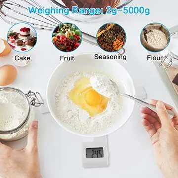 Compact Folding Digital Kitchen Scale, Highly Accurate Portable Food Scale with LCD Display, Auto Power Off and Tare Features, for Measuring Intake of Healthy Eating People (White)