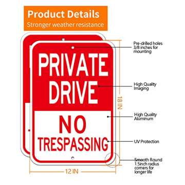 private driveway sign, (2 Pack) 12'' X 18''Private Drive No Trespassing Sign, Rust Free Heavy Duty A...