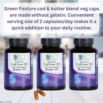 Green Pasture Fermented Cod Liver Oil Blend and Concentrated Butter Oil Blend - 120 Capsules
