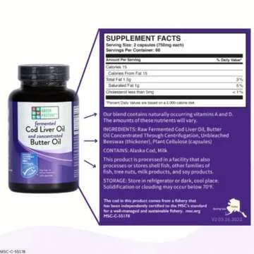 Green Pasture Fermented Cod Liver Oil Blend and Concentrated Butter Oil Blend - 120 Capsules