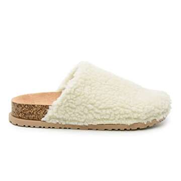 Nicole Miller Bondy Womens Slippers for House, Indoor & Outdoor - Orthotics Cork Clogs Furry Faux Slipper with Fleece Lining & Arch Support - Comfortable Slipper with Anti-Skid Rubber Outsole