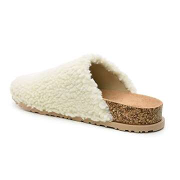 Nicole Miller Bondy Womens Slippers for House, Indoor & Outdoor - Orthotics Cork Clogs Furry Faux Slipper with Fleece Lining & Arch Support - Comfortable Slipper with Anti-Skid Rubber Outsole