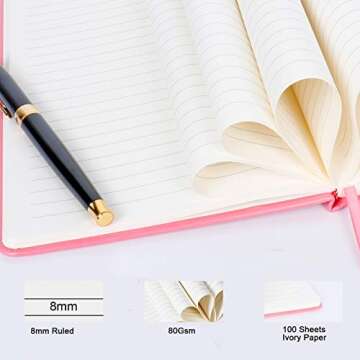 foroxin Lined Journal Notebook Pink Leather for Women Men 8.3 x 5.7 Large College Ruled 192 Pages 80...