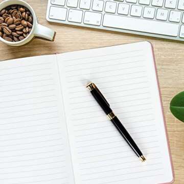 foroxin Lined Journal Notebook Pink Leather for Women Men 8.3 x 5.7 Large College Ruled 192 Pages 80gsm Hardcover Notebooks Work Home School with Elastic Band Closure and Ribbon Bookmark