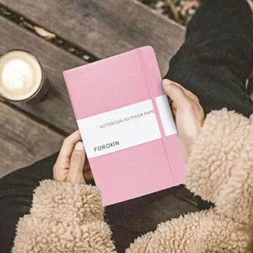 foroxin Lined Journal Notebook Pink Leather for Women Men 8.3 x 5.7 Large College Ruled 192 Pages 80gsm Hardcover Notebooks Work Home School with Elastic Band Closure and Ribbon Bookmark