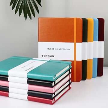foroxin Lined Journal Notebook Pink Leather for Women Men 8.3 x 5.7 Large College Ruled 192 Pages 80gsm Hardcover Notebooks Work Home School with Elastic Band Closure and Ribbon Bookmark
