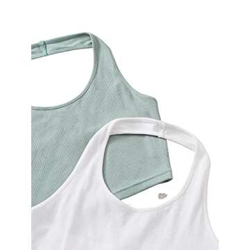 SweatyRocks Women's 2 Pack Basic Rib Knit Crop Halter Top Sleeveless Vest Green White XS