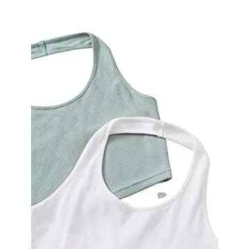 SweatyRocks Women's 2 Pack Basic Rib Knit Crop Halter Top Sleeveless Vest Green White XS