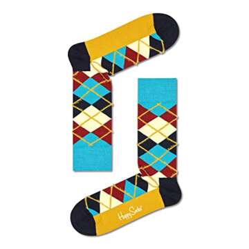 Happy Socks Classic Geometric Socks, for Men and Women, made with Sustainable Cotton - Blue, Green and Orange - size 9-11 - 4-Pack Gift Box