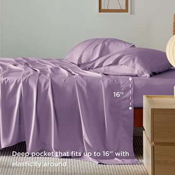 Bedsure King Size Sheet Sets, Cooling Sheets for Hot Sleepers, Rayon Derived from Bamboo, Breathable & Soft Deep Pocket Up to 16 Inches, Hotel Luxury Silky Bedding, Bedsheet & Pillowcases, Lilac