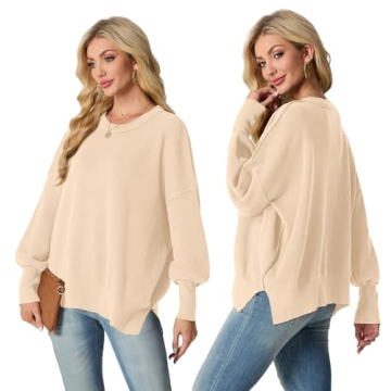 Women's Oversized Crewneck Sweater in Apricot