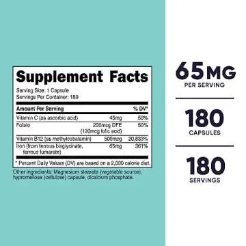 Nutricost Iron for Women 65mg, 180 Capsules, with Vitamin C, Folate, & Vitamin B12 - Vegetarian Frie...