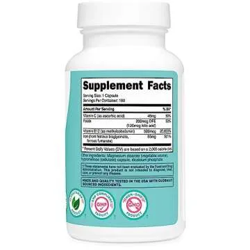 Nutricost Iron for Women 65mg, 180 Capsules, with Vitamin C, Folate, & Vitamin B12 - Vegetarian Friendly, Non-GMO, Gluten Free