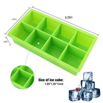 (2 Pack) Food Grade Large Silicone Ice Cube Trays,Limque 8 Ice Cube Mold with Removable Lid - for Wh...
