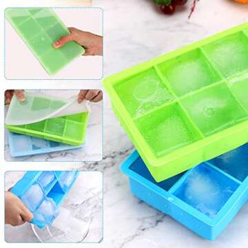 (2 Pack) Food Grade Large Silicone Ice Cube Trays,Limque 8 Ice Cube Mold with Removable Lid - for Whiskey, Cocktails, Ice Coffee Drinks, Juices, Baby Complementary Foods BPA Free