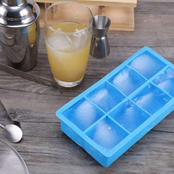 (2 Pack) Food Grade Large Silicone Ice Cube Trays,Limque 8 Ice Cube Mold with Removable Lid - for Whiskey, Cocktails, Ice Coffee Drinks, Juices, Baby Complementary Foods BPA Free